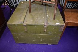 A military style wooden travel /ammo box, approx. 74 x 72 x 50cm