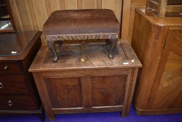 A traditional part oak blanket box of small proportions (width approx 79cm) and a vintage dralon