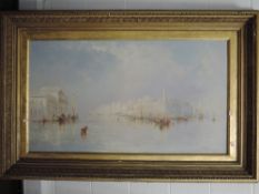 An oil painting, Frank Wasley, Venician lagoon, indistinctly signed, 60 x 105cm, framed