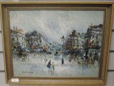An oil painting, R Davey, impressionist street scene, 31 x 41cm, framed