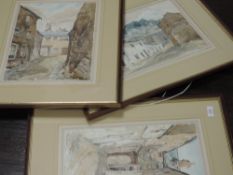 A pair of watercolours, Mary Johnson, street scenes possibly Kendal, 36 x 26cm, framed and glazed,