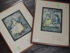 A pair of prints, after Jennie Harbour, My Peggy, 28 x 17cm, framed and glazed