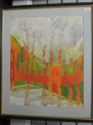 A watercolour, Derek Dalton, stylised trees, signed and dated (19)67, 55 x 45cm, framed and glazed