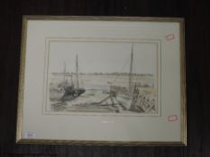 A watercolour, harbour scene, 23 x 36cm, framed and glazed
