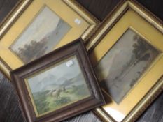 A pair of oil paintings, lake/loch landscapes, 19th, 15 x 23, framed and glazed and a print,