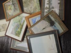 A selection of pictures, inc a watercolour, farmstead and sheep, 24 x 34cm, framed and glazed, and a