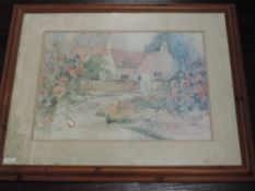 A print after Darton, country cottage, 42 x 57cm, framed and glazed