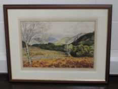 A watercolour J Ingham Riley, The Wasdale Hills, 33 x 50cm, framed and glazed