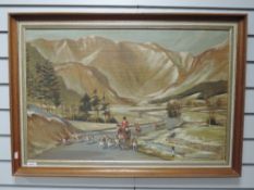 An oil painting, Chandos, mountain hunt, 50 x 754cm, framed