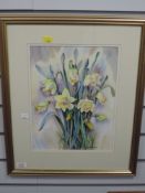 A watercolour, F M Nicholson, daffodils, 35 x 26cm, framed and glazed