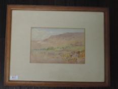 A watercolour, Cuthbert Rigby, Blea Tarn, Langdale, signed and attributed verso, 16 x 24cm, framed