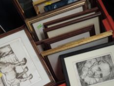 A selection of pictures, inc etchings after Chris Rigby, Tommy a Clydesdale, 20 x 22cm, and Dutch