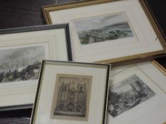 Three engravings, 19th, Newcastle, 17 x 22cm, Shields, 12 x 16cm, Berwick Bridge, 15 x 19cm, and