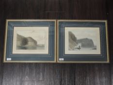 A pair of engravings, after William Daniell, Northern face of the Shiant Isles, and Entrance to