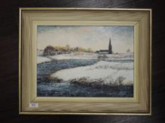 An oil painting on board, Maggie Taylor, The Blue Lagoon Belmont, signed and attributed verso, 29
