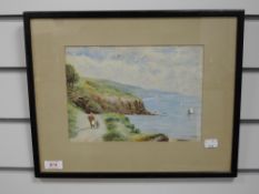 A watercolour, coastal path, early 20th, 18 x 25cm, framed and glazed
