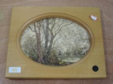 A watercolour, Patricia Moss Trish, Woodbank I, signed and attributed verso, 17 x 22cm, framed and