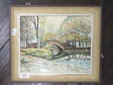An oil painting on board, Lakeland river bridge, Neil Taylor, signed, 20 x 30cm, framed