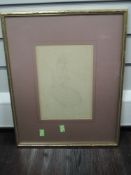 A pencil sketch, CR, lady in 18th century dress, monogrammed, 25 x 17cm, framed and glazed