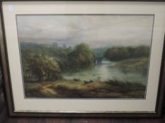 A watercolour, G Richardson, river landscape, presumed Durham,19th century, signed and dated 1882,