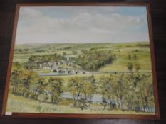 An oil painting on board, John Corcoran, Yorkshire village landscape, signed and dated 1964, 68 x