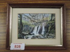 An acrylic painting, Marion Bradley, Mill Gill Langdale, signed 7 x 10cm, framed and glazed