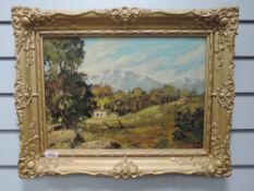 An oil painting on board, Doya, Near Fransch Hoeer Cape, signed and attributed verso, 29 x 41cm,