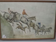 A watercolour, R Bartleet, steeple chase, signed 38 x 56cm, framed and glazed