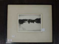 An etching, after Albany Howarth, Sunset on Windermere, signed, 16 x 20cm, framed and glazed