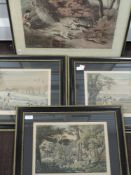 Three prints after Havell, hunting interest, 24 x 33cm, framed and glazed, and a similar
