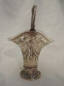 A white metal table basket stamped 800 having pierced swag and floral decoration swing handle and