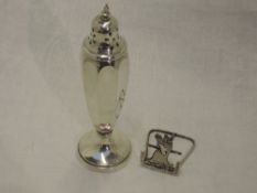 A white metal menu holder stamped Sterling bearing a dog crest and inscribed Sibemet Merces