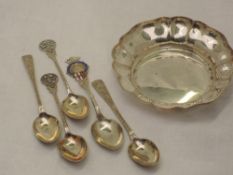 A silver trinket dish of circular form having raised frilled rim, Birmingham 1966, Barker & Ellis,