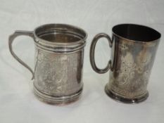 A Victorian silver christening mug having engraved decoration and inscription, Sheffield 1899,
