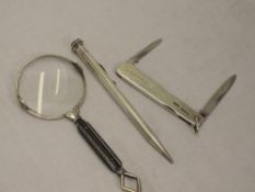 A double bladed silver pen knife having engine turned decoration and signed cartouche, Sheffield