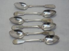 A set of six Georgian silver egg spoons of fiddle back form bearing monogram to terminals, Newcastle