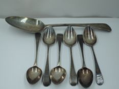 A cased set of six Georgian silver teaspoons of plain form, London 1806, Thomas Oliphant, and a