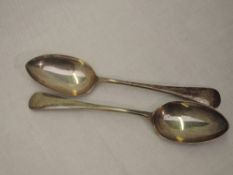 A pair of Edwardian silver table spoons of plain form, Sheffield 1905, James Dixon & Co, approx