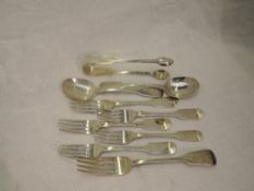 A selection of Georgian, Irish & Victorian silver flatware including dessert spoons and forks, table