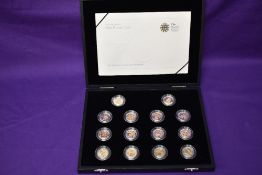 A Royal Mint GB 2008 set of 14 different Silver £1 Coins with gold plating to reverse of design,