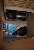 A selection of guitar accessories including Hercules stand and two FLEA electro sound monitors