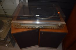 A Sanyo home stereo system G2003 with Maudant Pageant series 2 speakers with covers