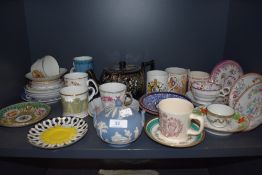 A selection of ceramics including a good selection of antique tea saucers including Royal