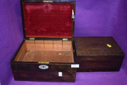 Two antique boxes or writers compendium one having mother of pearl inlay