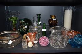 A selection of various glass wares including art and antique. Hand decorated Bohemian carnival and