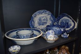 A nice selection of blue and white wear ceramics including Wedgwood hard paste tea cups and