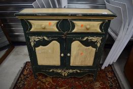 A Shabby chic style painted hall cabinet of shallow form, approx. dimensions H80cm W80cm D20cm