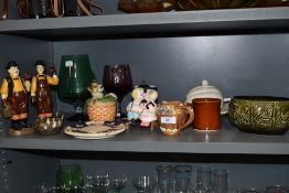 An array of vintage items including novelty dog preserve pot, Wedgwood leaf dish with lid, Laurel