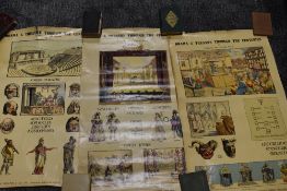 A collection of vintage posters with re enforced backs and eyelets at corners,possibly school or