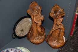 A pair of Nouveau style vintage chalk ware vases having 84 and 85 stamped to backs, also included is